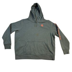 Carhartt Green Men's Hoodie with Orange Logo Relaxed Fit XXL